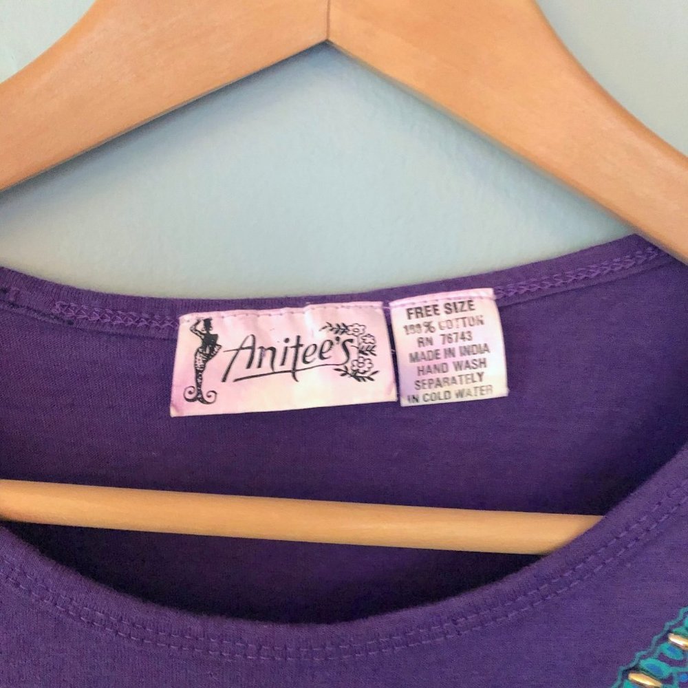 Vintage 1990's 1980's Purple Top with Bedazzled Short Sleeve Shirt Gems Jewels - Picture 4 of 7